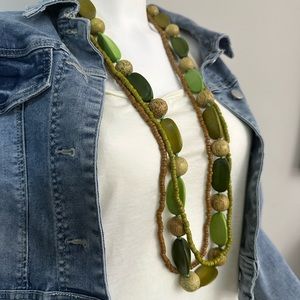 Bohemian wood and acrylic necklace beautiful green unique one-of-a-kind